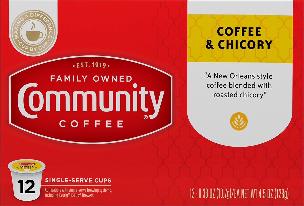 slide 2 of 13, Community Coffee Coffee and Chicory Medium-Dark Roast Single Serve 12 ct Box, 12 ct