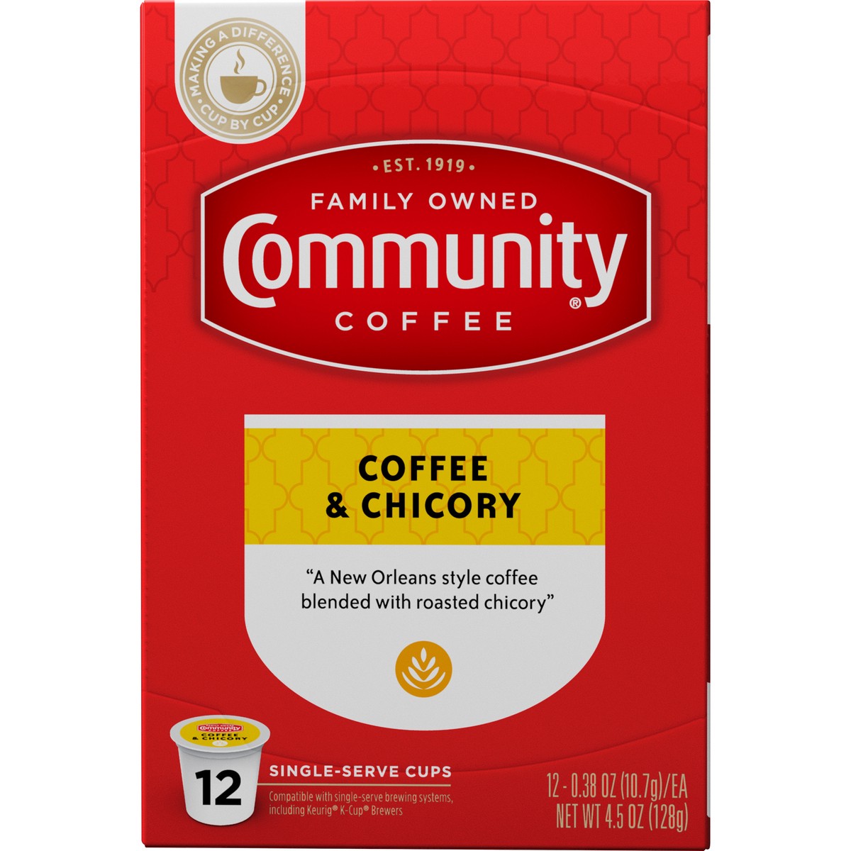 slide 6 of 13, Community Coffee Coffee and Chicory Medium-Dark Roast Single Serve 12 ct Box, 12 ct