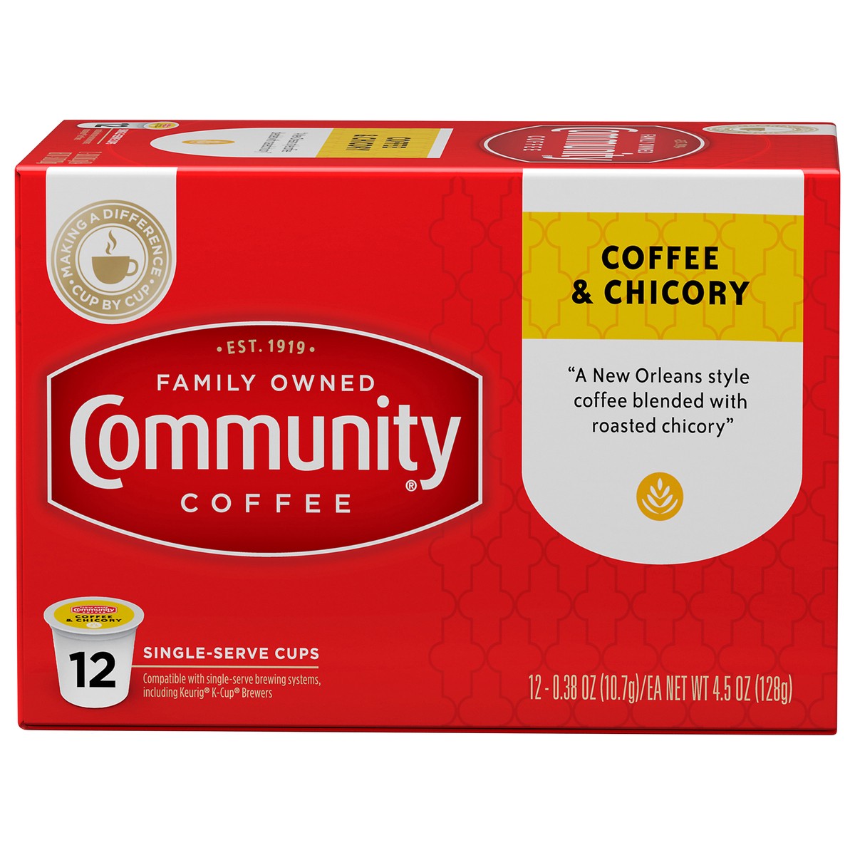 slide 7 of 13, Community Coffee Coffee and Chicory Medium-Dark Roast Single Serve 12 ct Box, 12 ct