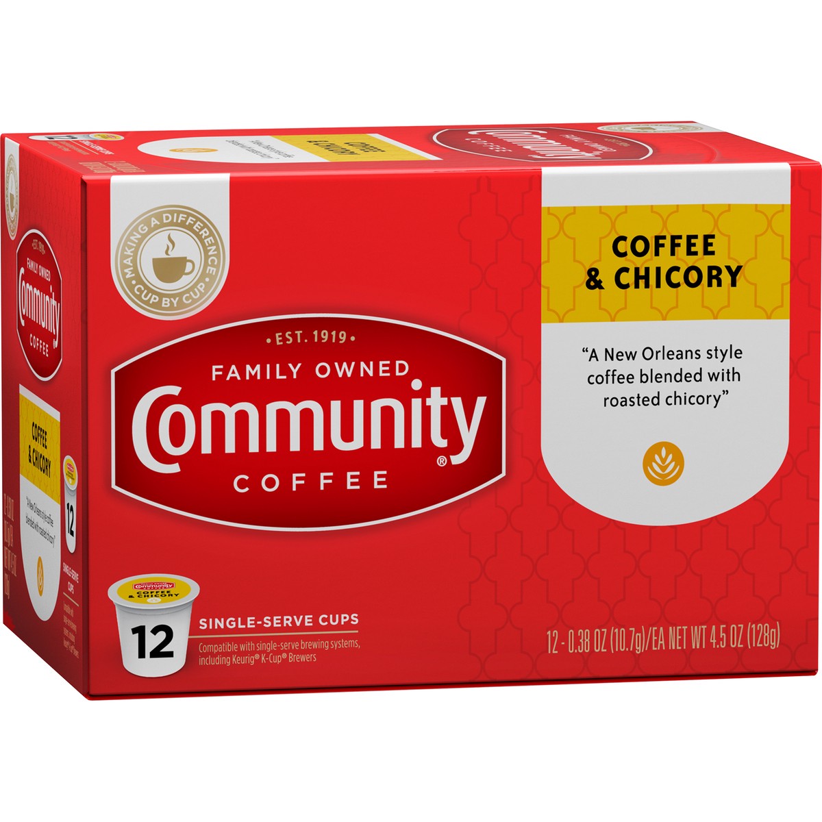 slide 8 of 13, Community Coffee Coffee and Chicory Medium-Dark Roast Single Serve 12 ct Box, 12 ct
