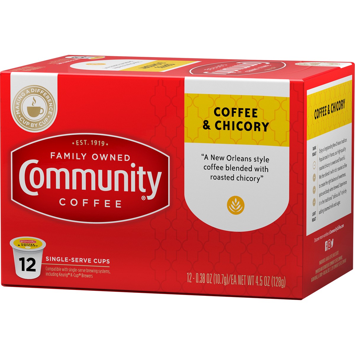 slide 9 of 13, Community Coffee Coffee and Chicory Medium-Dark Roast Single Serve 12 ct Box, 12 ct