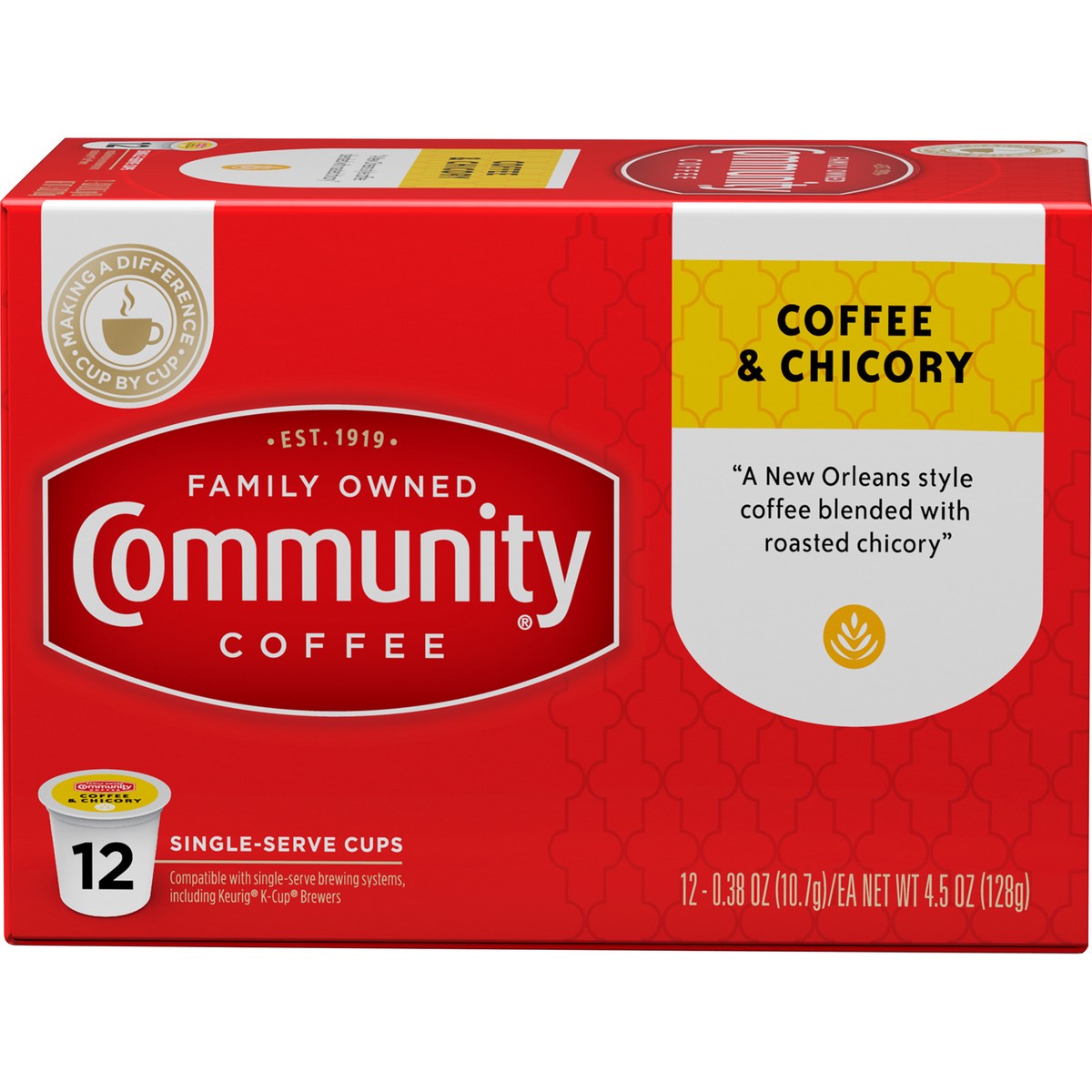 slide 1 of 13, Community Coffee Coffee and Chicory Medium-Dark Roast Single Serve 12 ct Box, 12 ct
