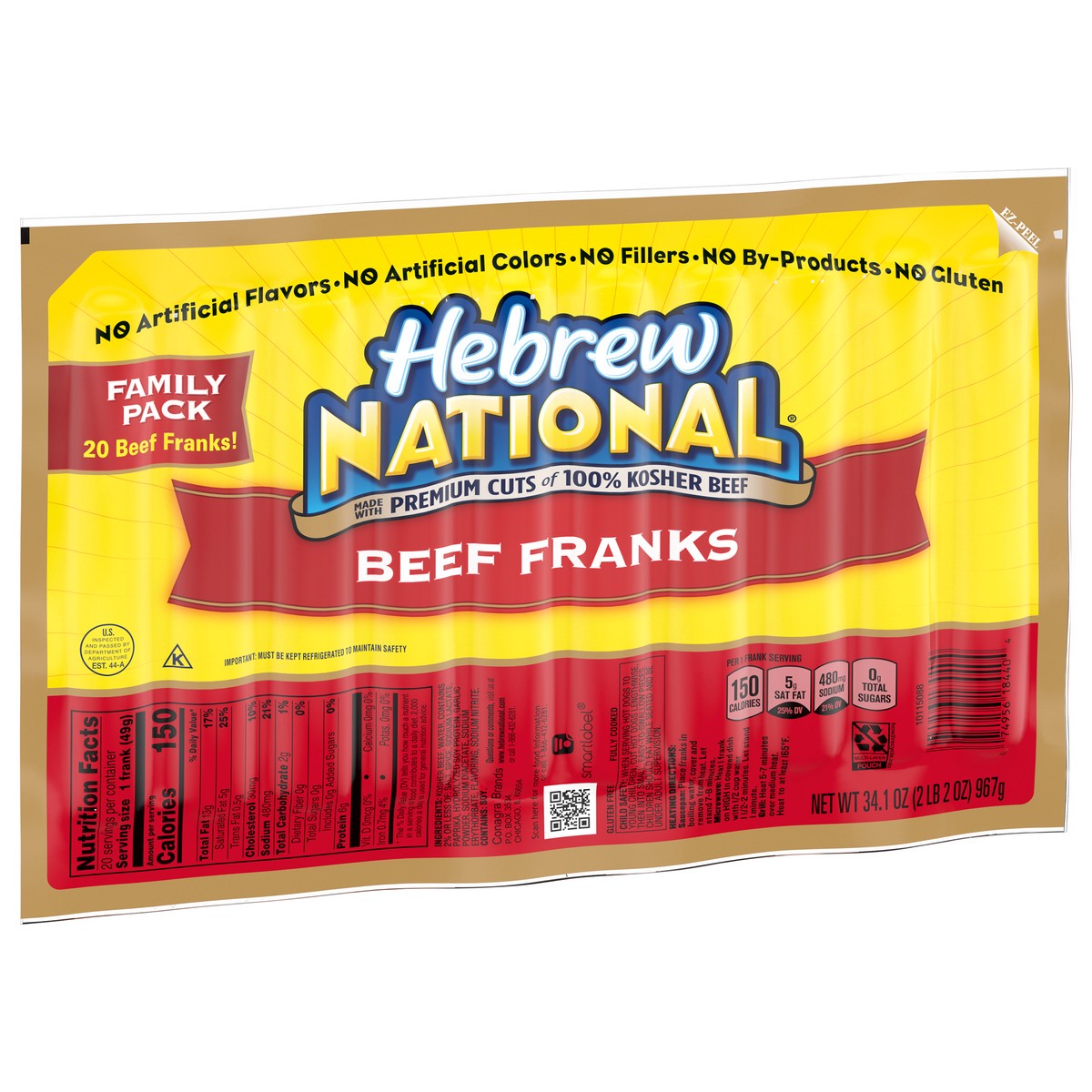 slide 5 of 5, Hebrew National Beef Franks Family Pack 20 ea, 20 ct