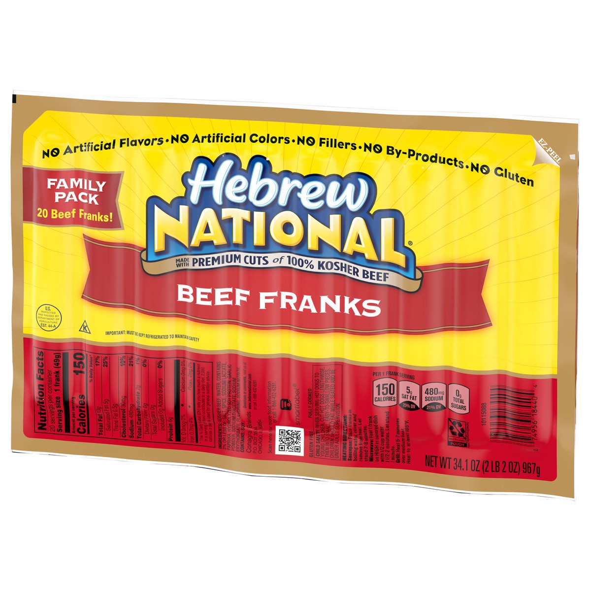 slide 4 of 5, Hebrew National Beef Franks Family Pack 20 ea, 20 ct