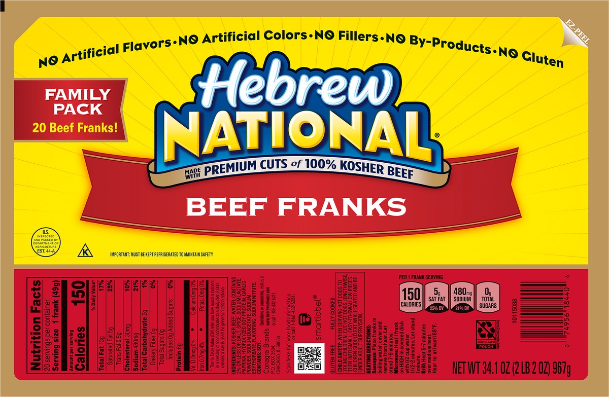 slide 2 of 5, Hebrew National Beef Franks Family Pack 20 ea, 20 ct