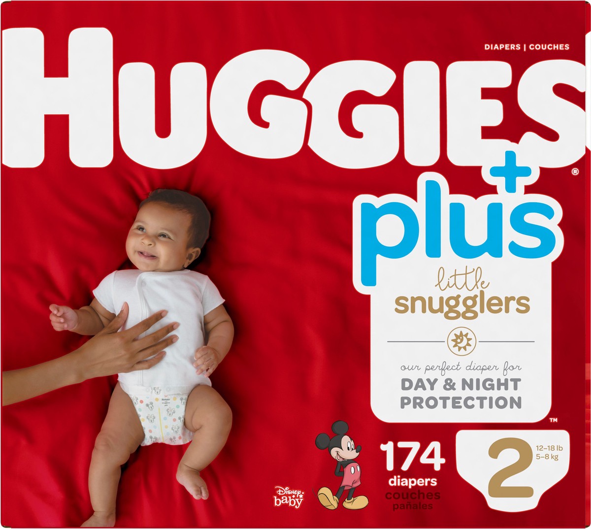 slide 9 of 10, Huggies Little Snugglers Plus Baby Diapers Size 2, 174 ct