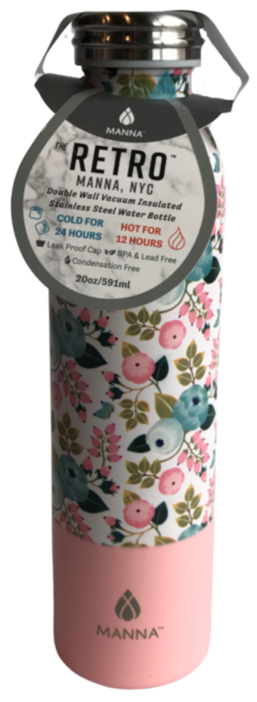 slide 1 of 1, Manna Organics Retro Water Bottle - Pink Flowers, 20 oz