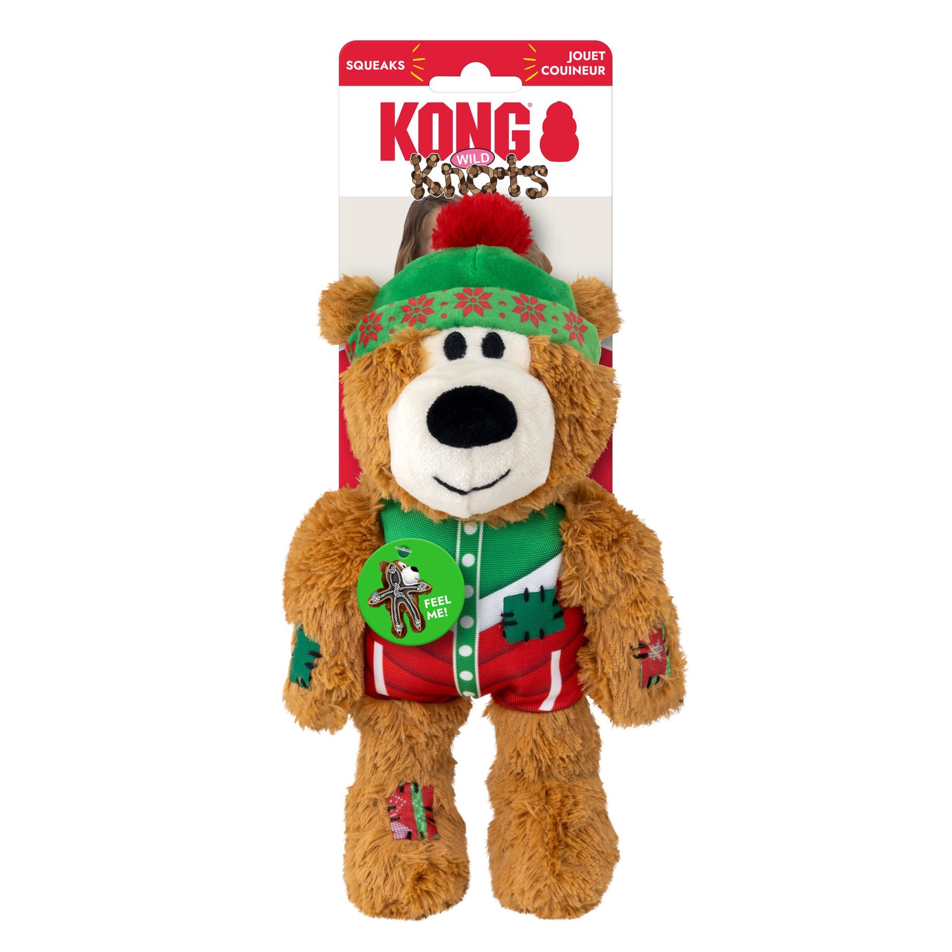 slide 1 of 1, KONG Holiday Wild Knots Puffy Vest Bear Assorted Dog Toy, Medium/Large, MED