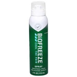 Biofreeze Menthol Pain Relieving Spray 4 FL OZ Colorless Aerosol Spray For Pain Relief Associated With Sore Muscles, Arthritis, Simple Backaches, And Joint Pain (Packaging May Vary)
