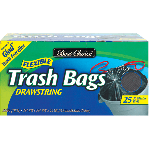 slide 1 of 1, Best Choice Flexible Drawstring Trash Bags, 25 ct