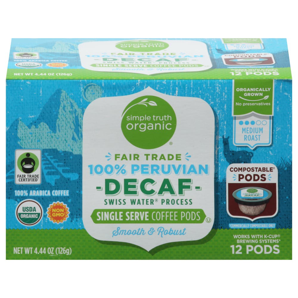 slide 2 of 4, Simple Truth Organic Peruvian Swiss Water Decaf Single Serve Coffee Pods - 12 ct, 12 ct