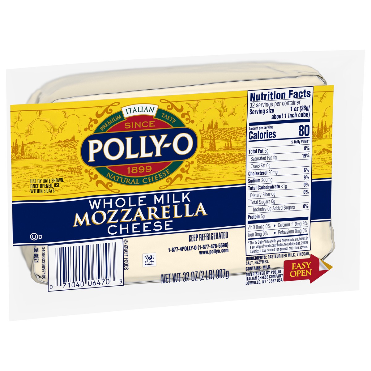 slide 10 of 10, Polly-O Mozzarella Cheese Chunk with Whole Milk, 32 oz Pack, 32 oz