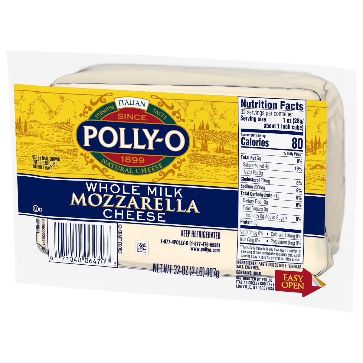 slide 3 of 10, Polly-O Mozzarella Cheese Chunk with Whole Milk, 32 oz Pack, 32 oz