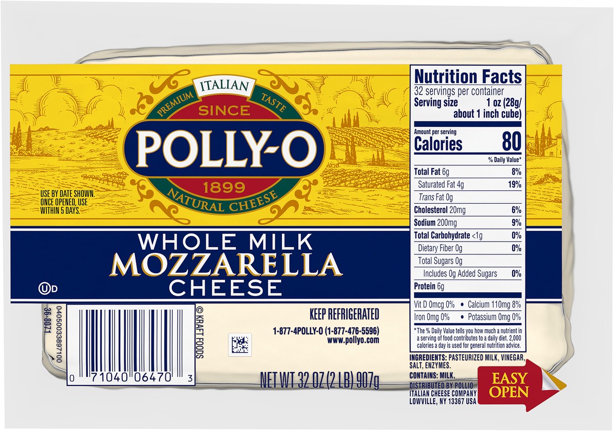 slide 8 of 10, Polly-O Mozzarella Cheese Chunk with Whole Milk, 32 oz Pack, 32 oz