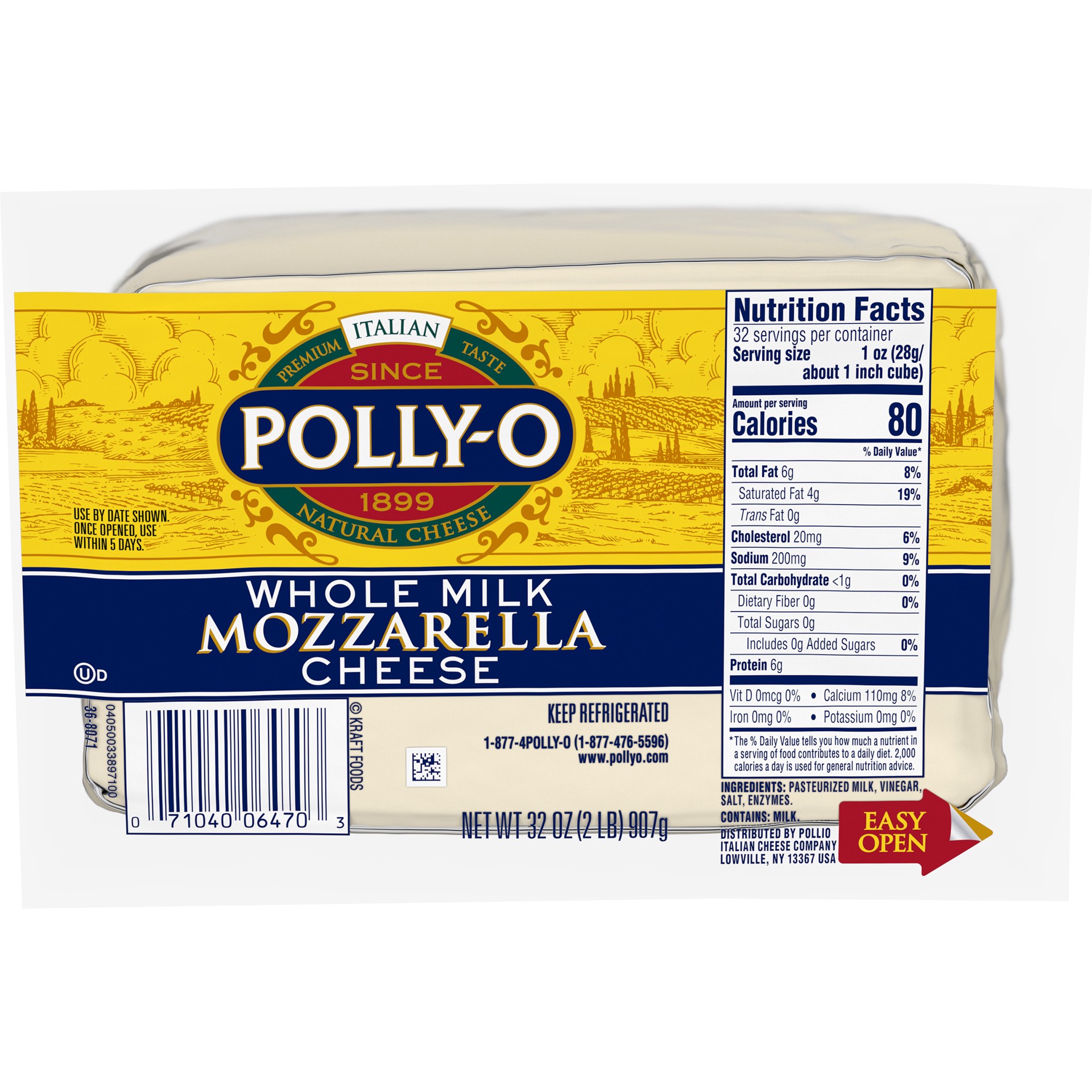 slide 1 of 10, Polly-O Mozzarella Cheese Chunk with Whole Milk, 32 oz Pack, 32 oz