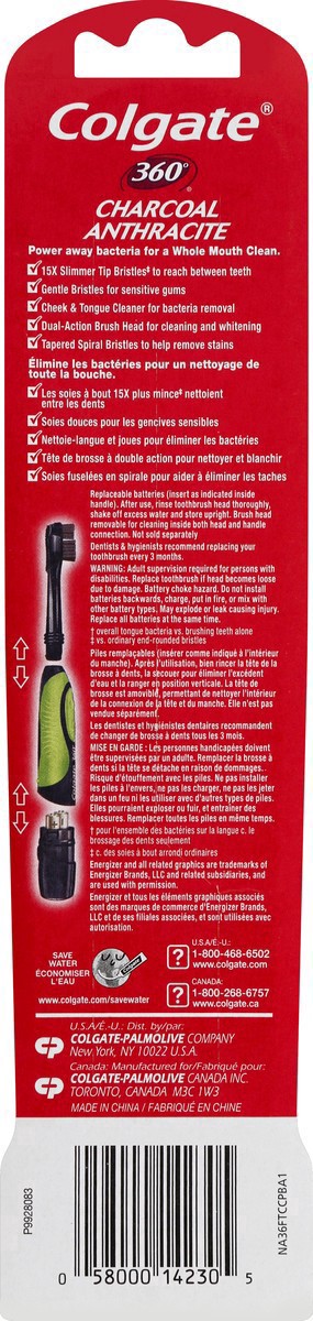 slide 14 of 18, Colgate 360 Charcoal Battery Powered Toothbrush, Soft, 1 ct