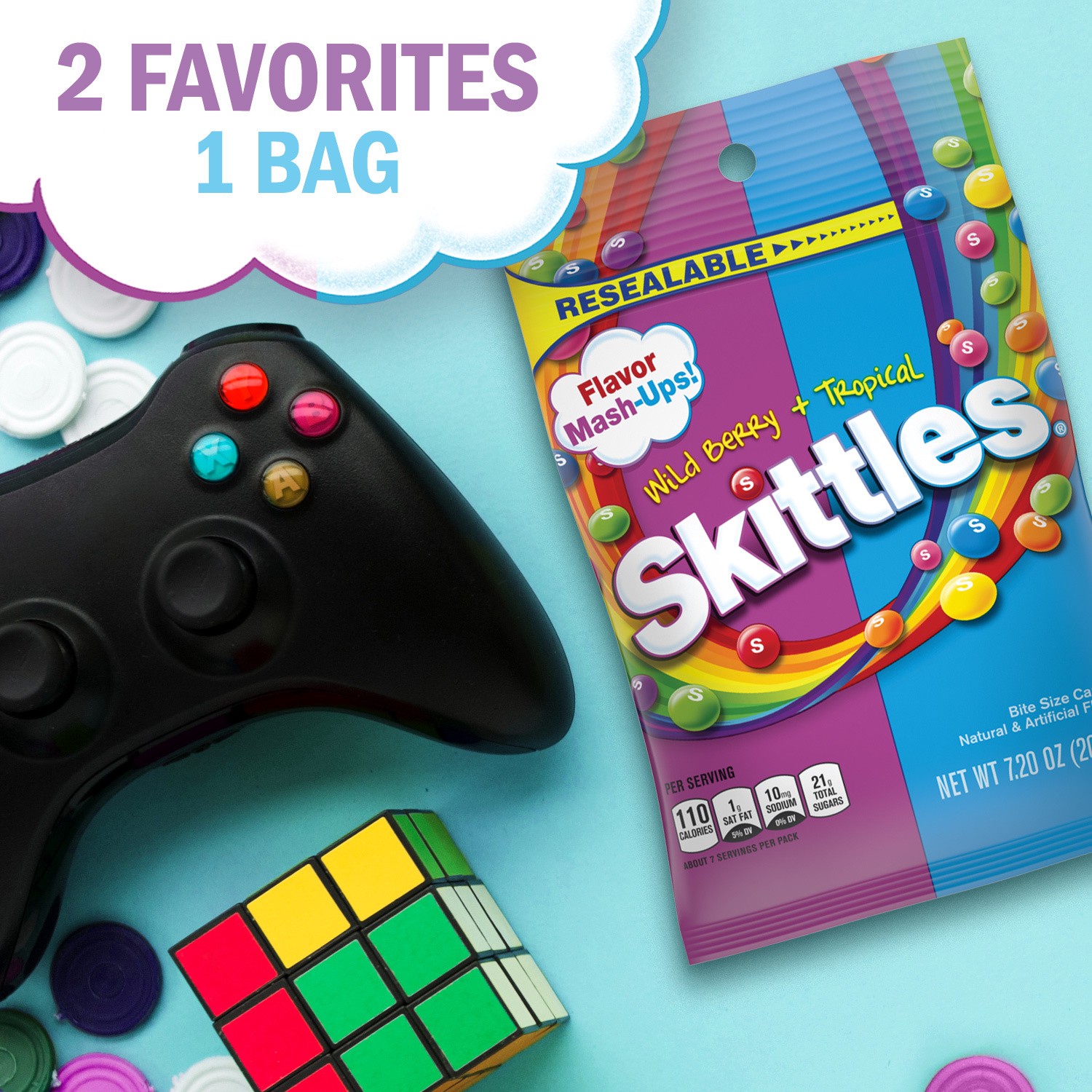 slide 7 of 8, SKITTLES Flavor Mash-Ups Wild Berry and Tropical Chewy Candy, 7.2 oz Bag, 7.2 oz