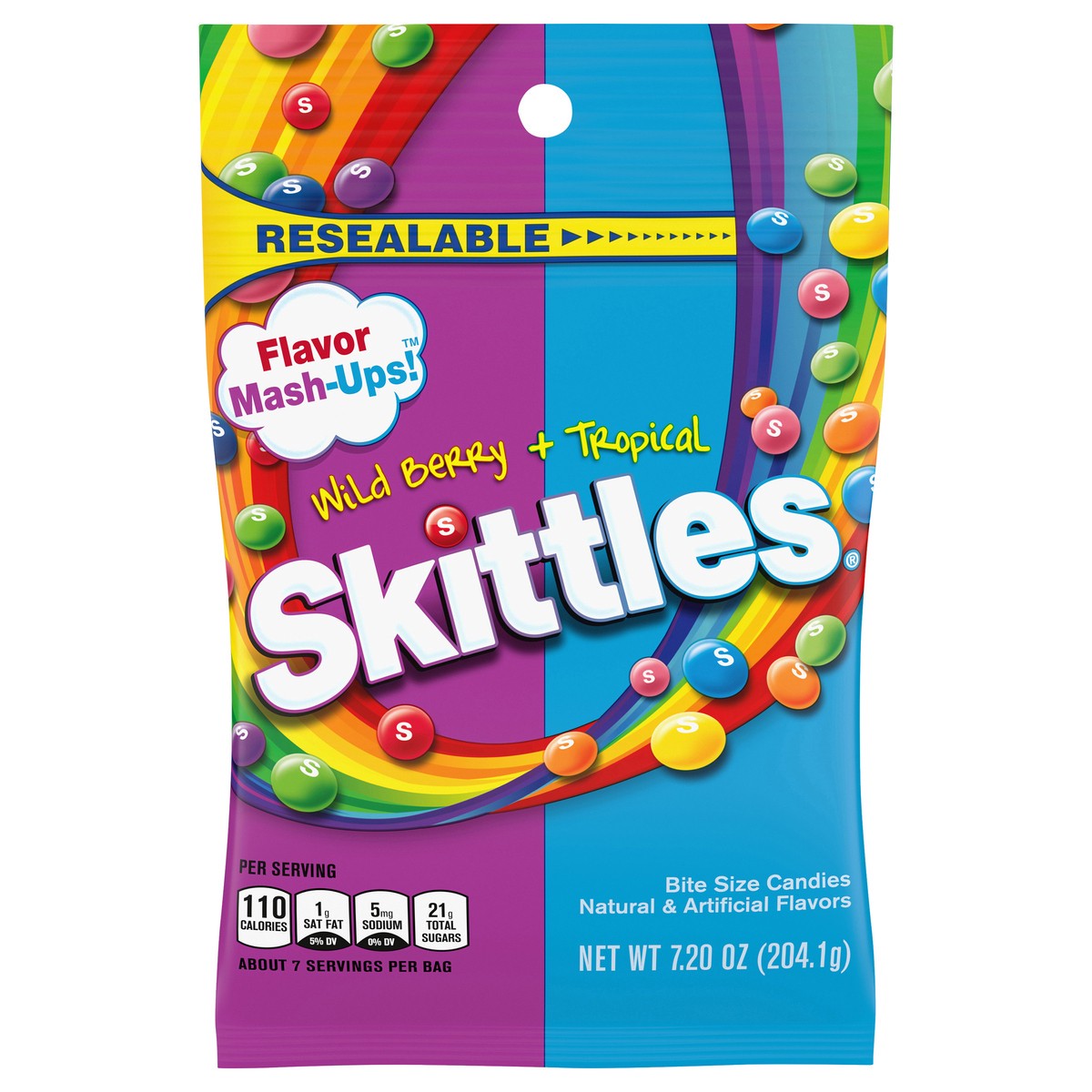 slide 1 of 8, SKITTLES Flavor Mash-Ups Wild Berry and Tropical Chewy Candy, 7.2 oz Bag, 7.2 oz