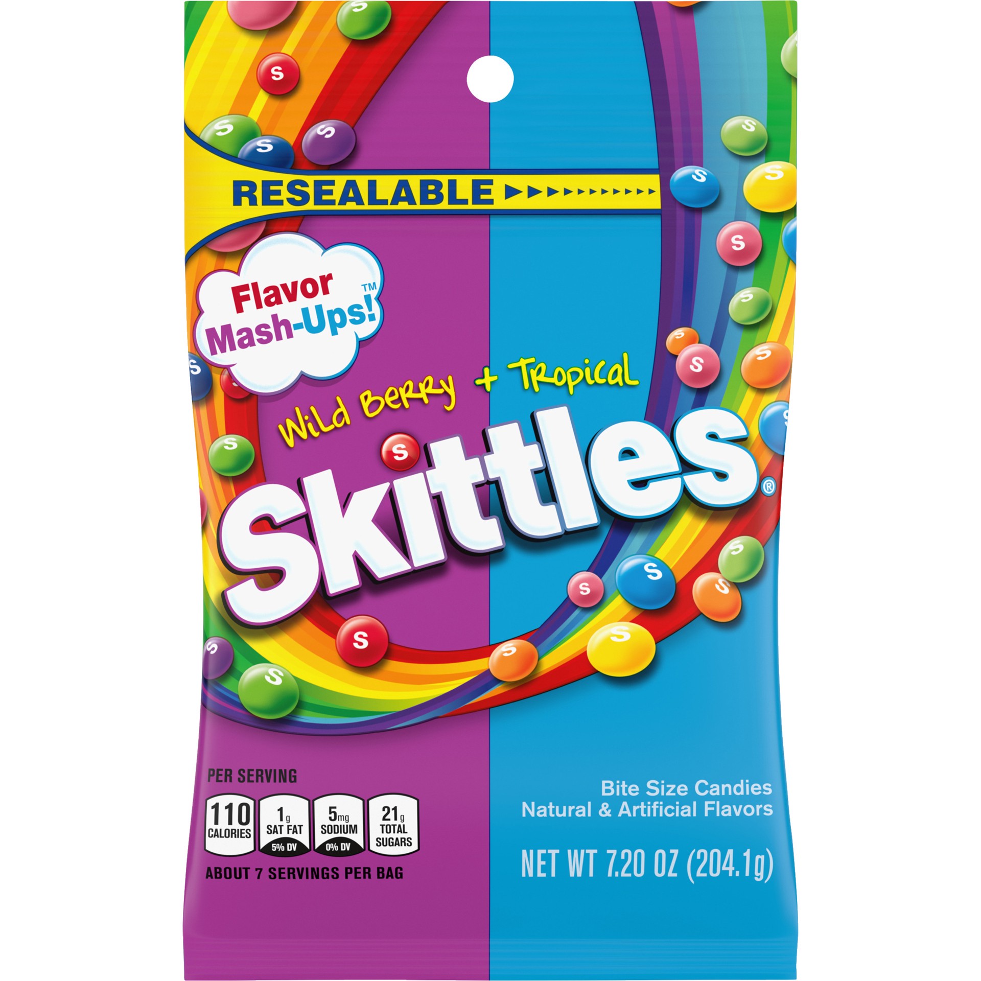 slide 1 of 8, SKITTLES Flavor Mash-Ups Wild Berry and Tropical Chewy Candy, 7.2 oz Bag, 7.2 oz