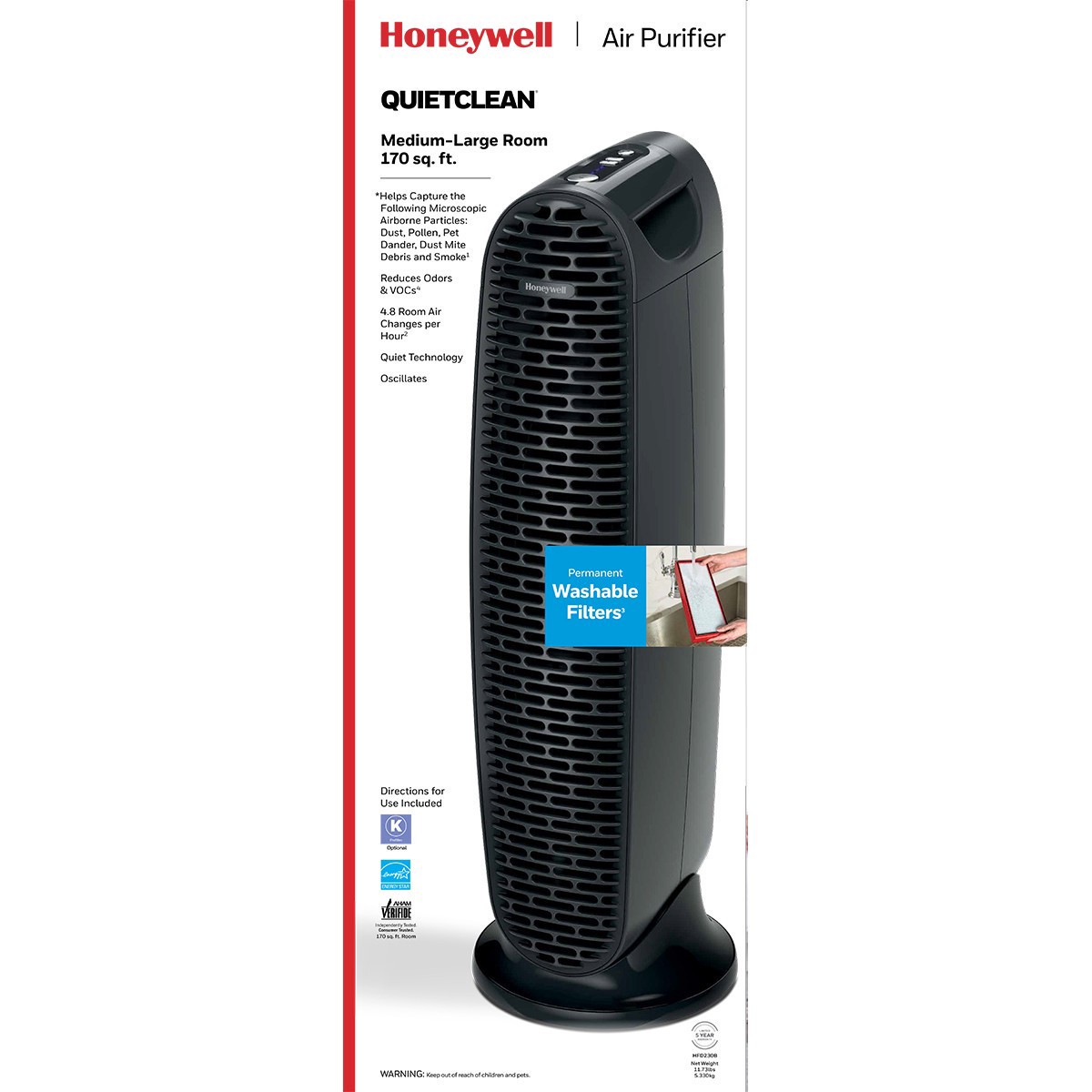 slide 1 of 9, Honeywell QuietClean Tower Air Purifier, 30 in, 30 in