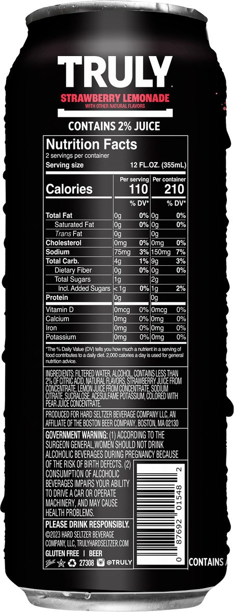 slide 5 of 11, TRULY Hard Seltzer Strawberry Lemonade UT - 24 fl oz, 24 fl oz