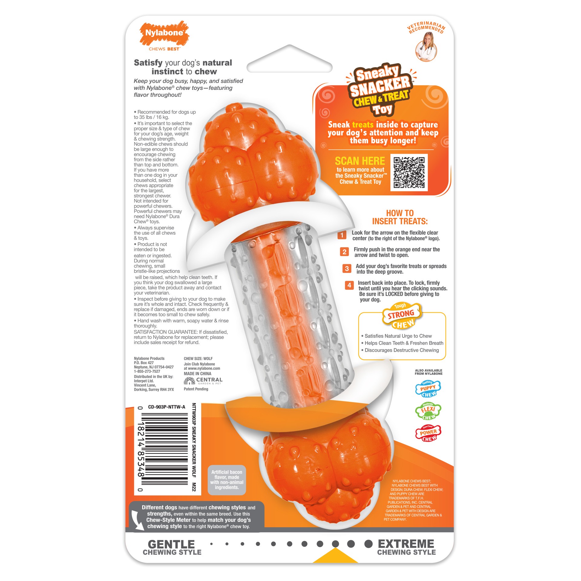slide 8 of 10, Nylabone Sneaky Snacker Dog Treat Toy Bacon Sneaky Snacker Medium/Wolf - Up to 35 lbs.(1 Count), 1 ct