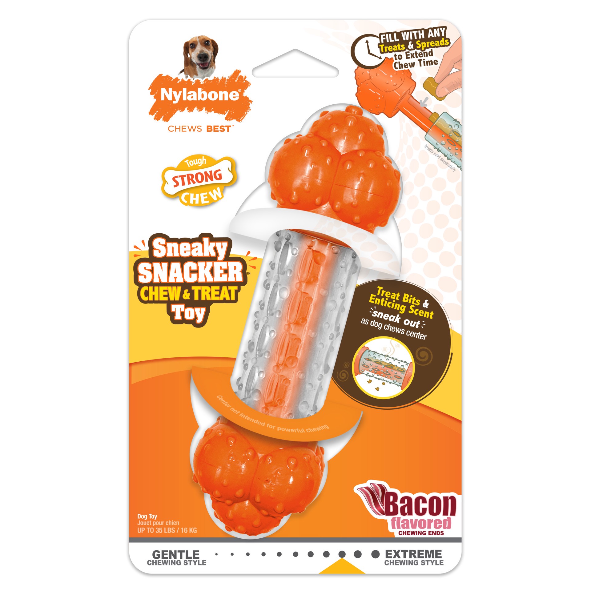 slide 1 of 10, Nylabone Sneaky Snacker Dog Treat Toy Bacon Sneaky Snacker Medium/Wolf - Up to 35 lbs.(1 Count), 1 ct