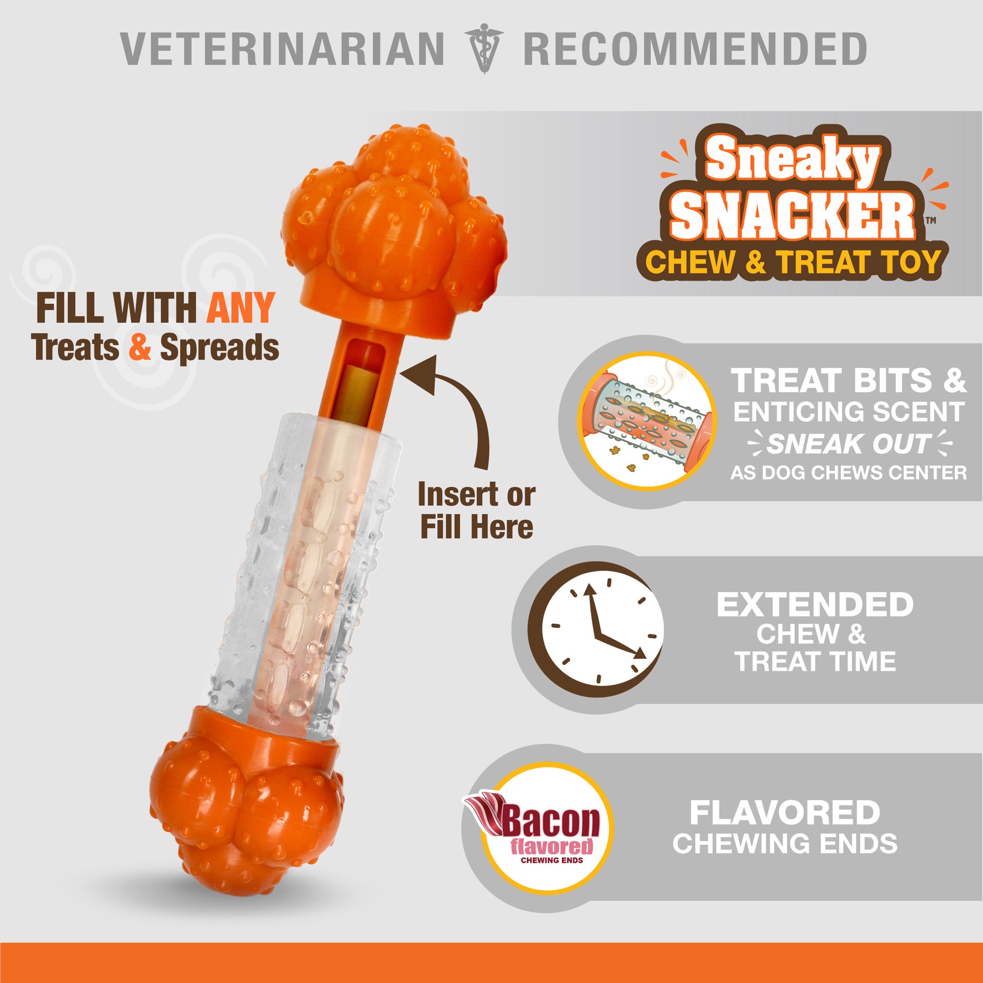 slide 5 of 10, Nylabone Sneaky Snacker Dog Treat Toy Bacon Sneaky Snacker Medium/Wolf - Up to 35 lbs.(1 Count), 1 ct