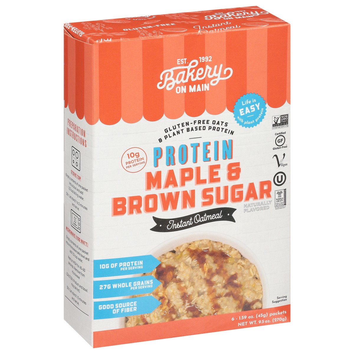 slide 7 of 14, Bakery on Main Protein Maple & Brown Sugar Instant Oatmeal 6 - 1.59 oz Packets, 6 ct