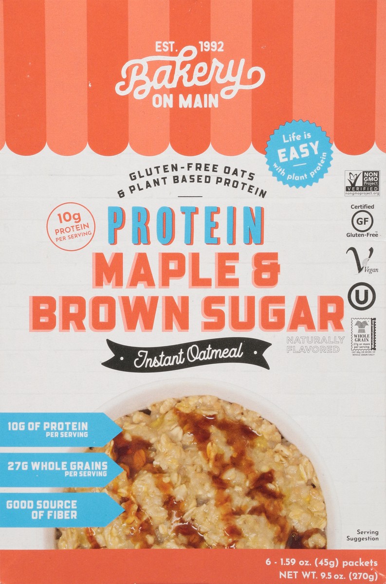 slide 10 of 14, Bakery on Main Protein Maple & Brown Sugar Instant Oatmeal 6 - 1.59 oz Packets, 6 ct