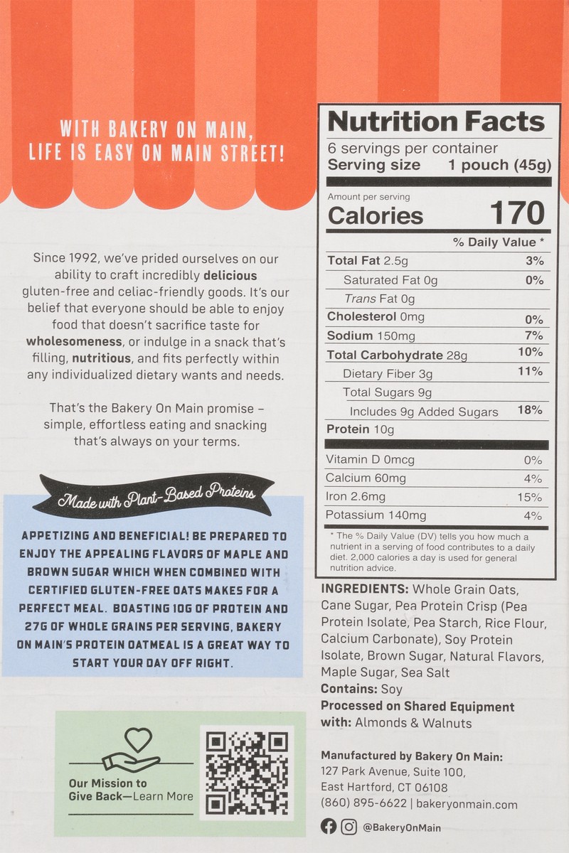 slide 12 of 14, Bakery on Main Protein Maple & Brown Sugar Instant Oatmeal 6 - 1.59 oz Packets, 6 ct