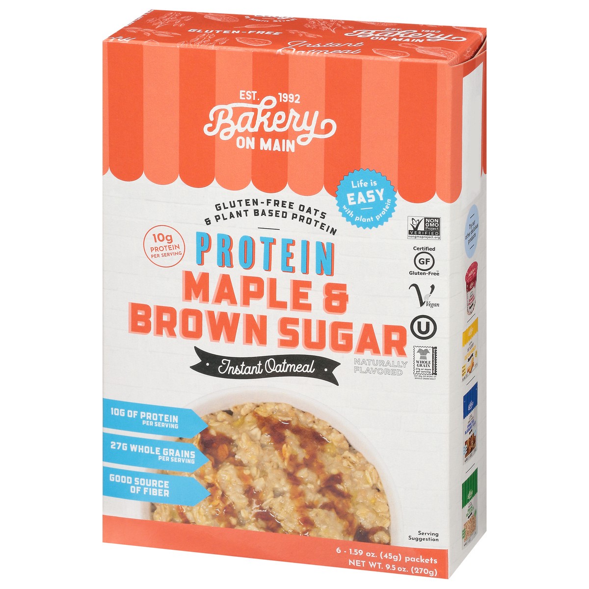 slide 2 of 14, Bakery on Main Protein Maple & Brown Sugar Instant Oatmeal 6 - 1.59 oz Packets, 6 ct
