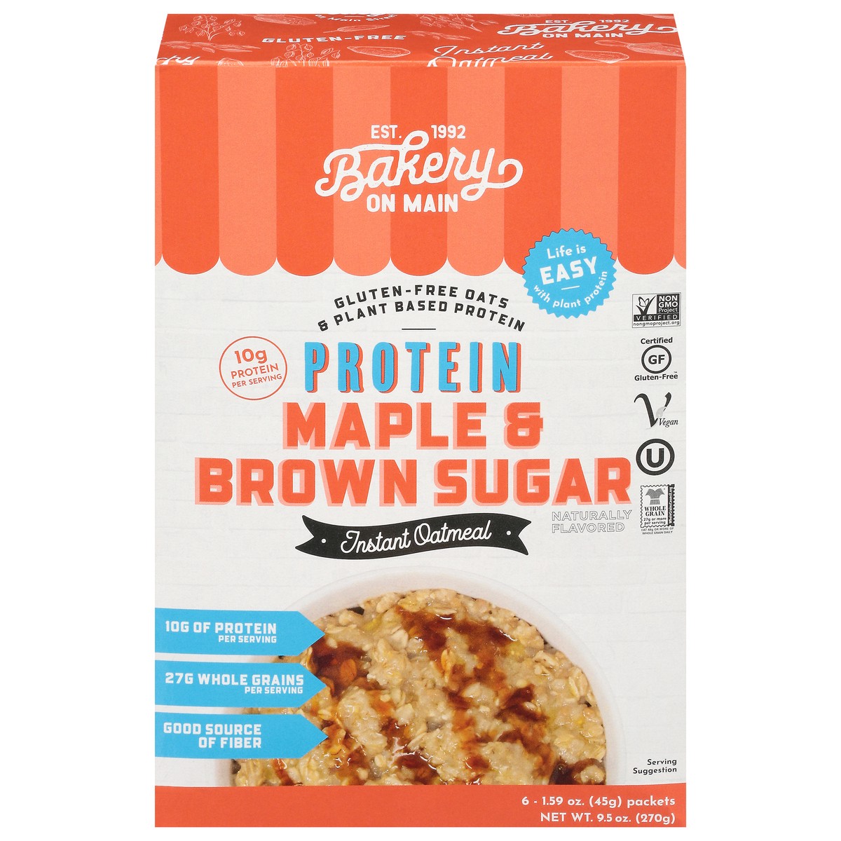 slide 1 of 14, Bakery on Main Protein Maple & Brown Sugar Instant Oatmeal 6 - 1.59 oz Packets, 6 ct
