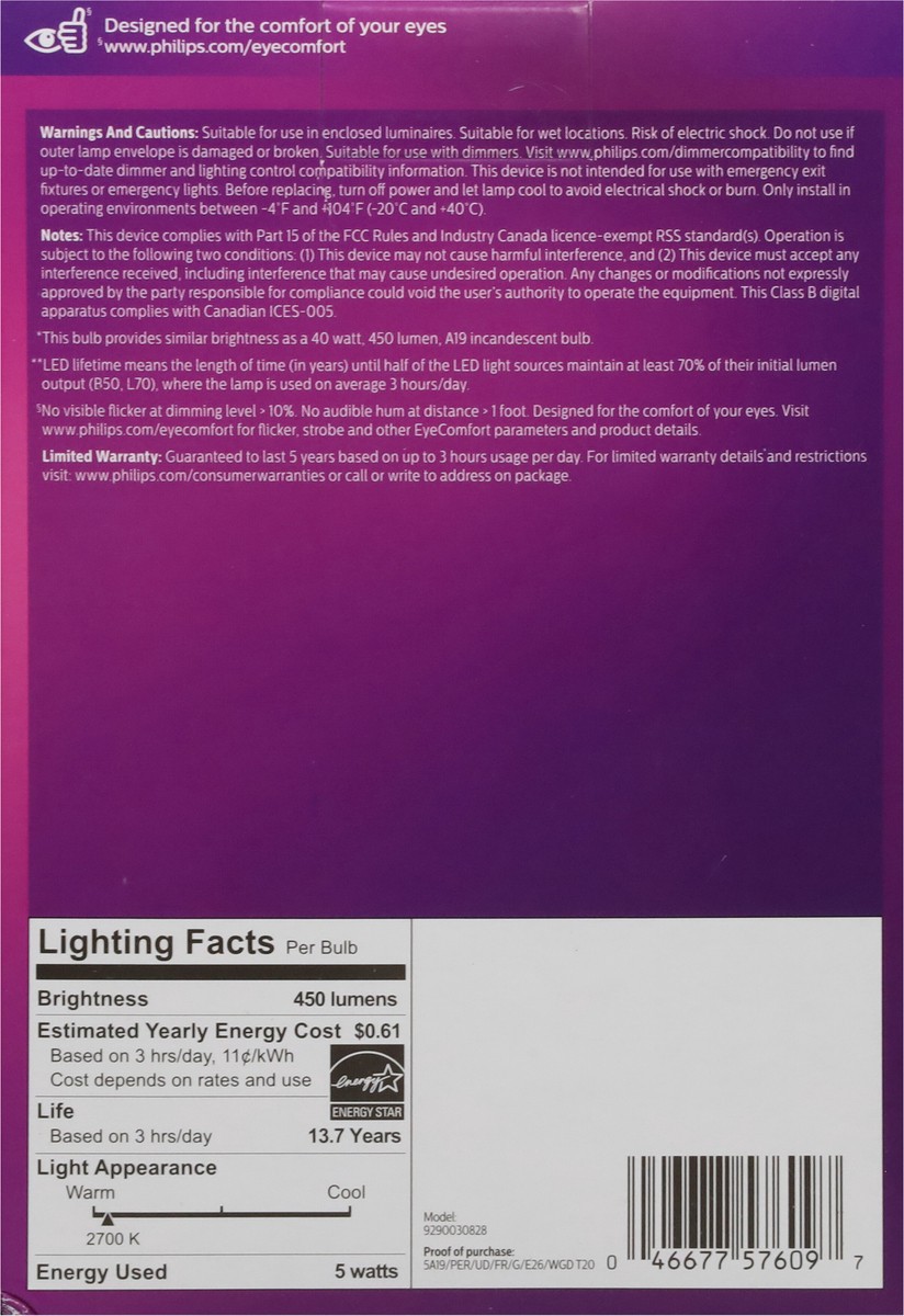 slide 2 of 9, Philips 5-Watt (40-Watt) A19 Led Light Bulbs, 4 ct