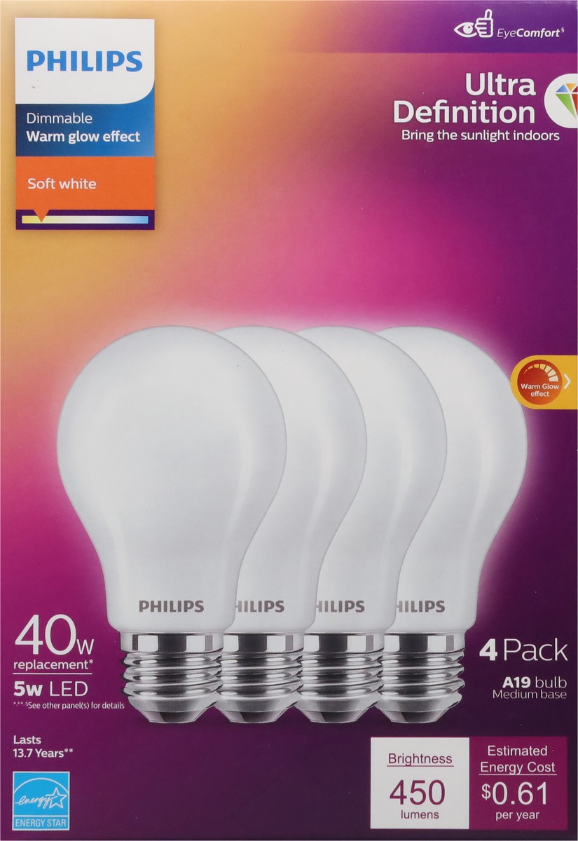 slide 7 of 9, Philips 5-Watt (40-Watt) A19 Led Light Bulbs, 4 ct