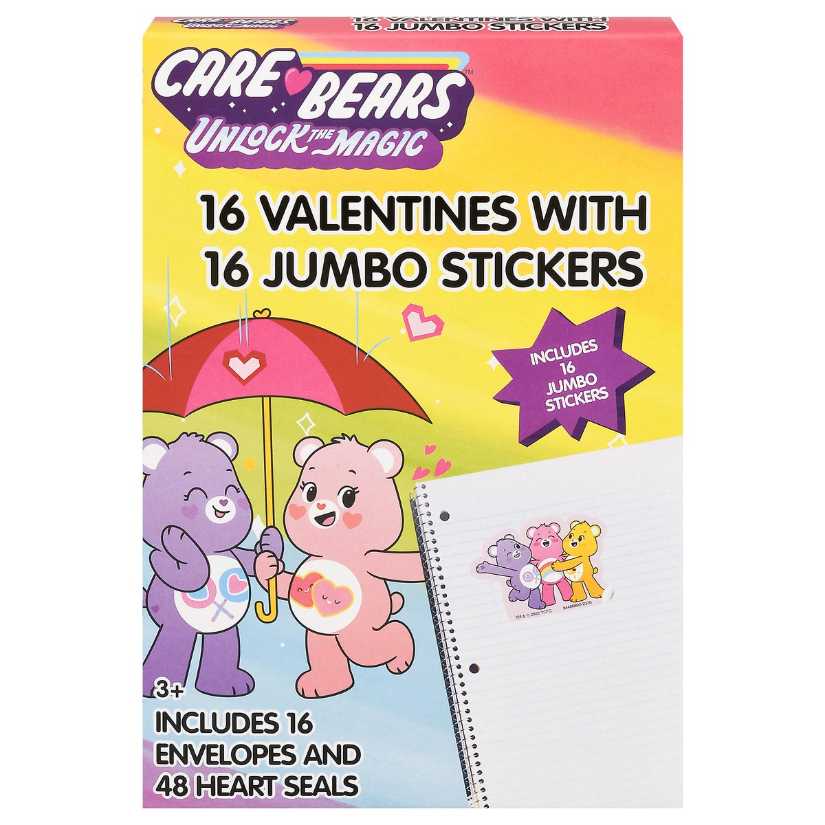slide 1 of 10, IG Design Group Care Bears Valentines with Jumbo Stickers 32 Pieces 1 ea, 1 ct