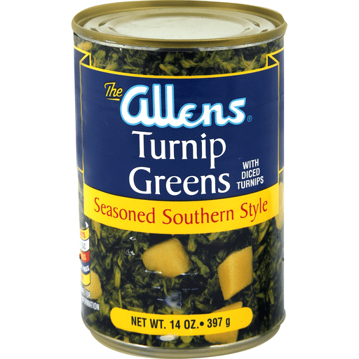 slide 1 of 1, Allen's Seasoned Turnip Greens with Diced Roots, 14 oz