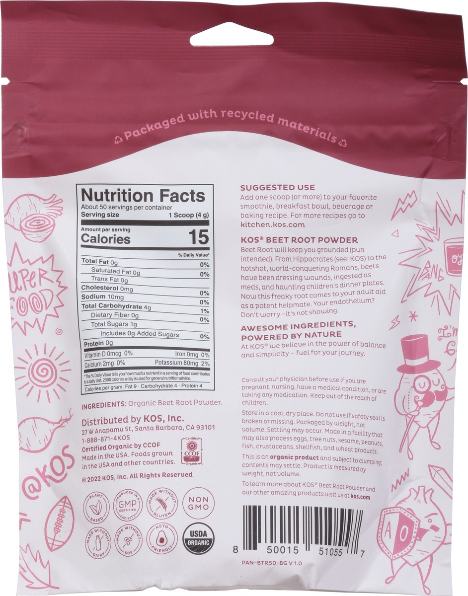 slide 9 of 9, KOS Organic Beet Root Powder 7.05 oz, 7.05 oz