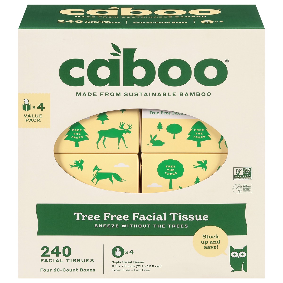 slide 3 of 4, Caboo Tree Free 3-Ply Facial Tissue Value Pack 4 - 60 Tissue Boxes, 4 ct