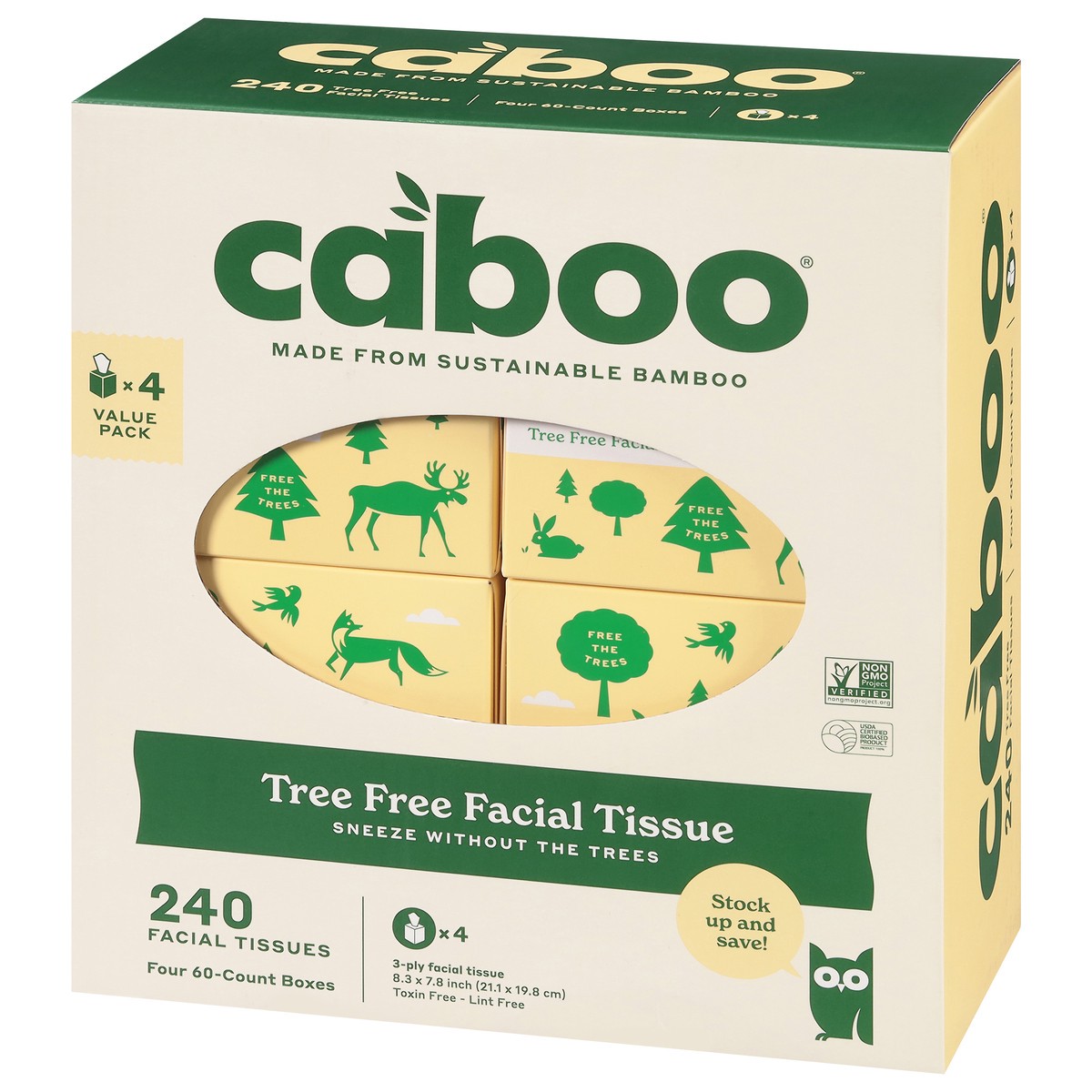 slide 2 of 4, Caboo Tree Free 3-Ply Facial Tissue Value Pack 4 - 60 Tissue Boxes, 4 ct
