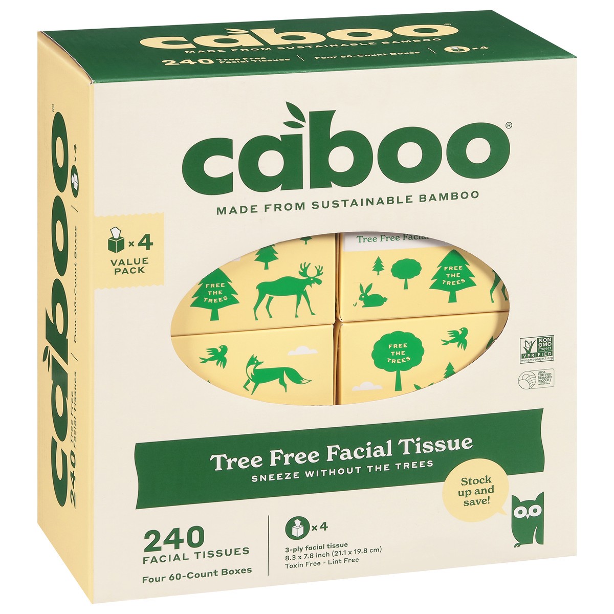 slide 4 of 4, Caboo Tree Free 3-Ply Facial Tissue Value Pack 4 - 60 Tissue Boxes, 4 ct