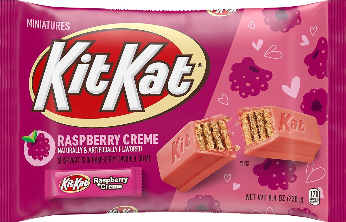 slide 1 of 8, KIT KAT Miniatures Raspberry Flavored Creme Coated Wafer Candy Bars, Valentine's Day, 8.4 oz, Bag, 8.4 oz