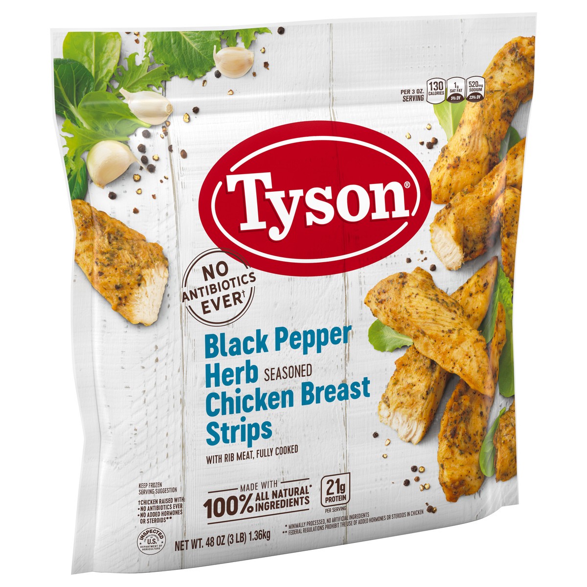 slide 2 of 9, Tyson Black Pepper Herb Seasoned Chicken Breast Strips, 3 lb. (Frozen), 