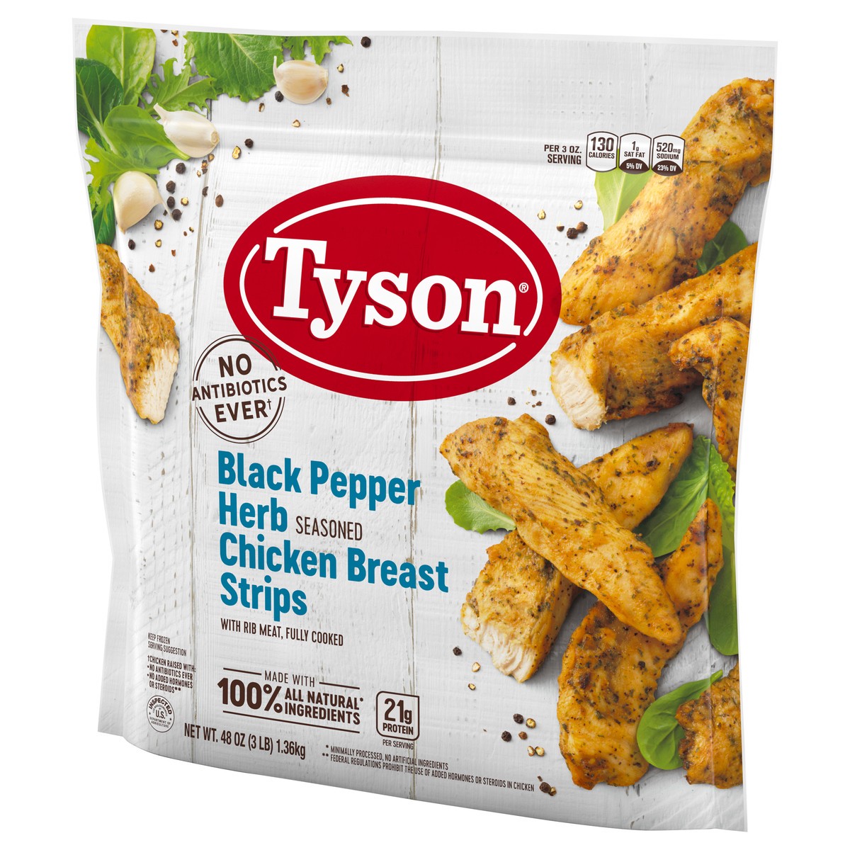 slide 6 of 9, Tyson Black Pepper Herb Seasoned Chicken Breast Strips, 3 lb. (Frozen), 