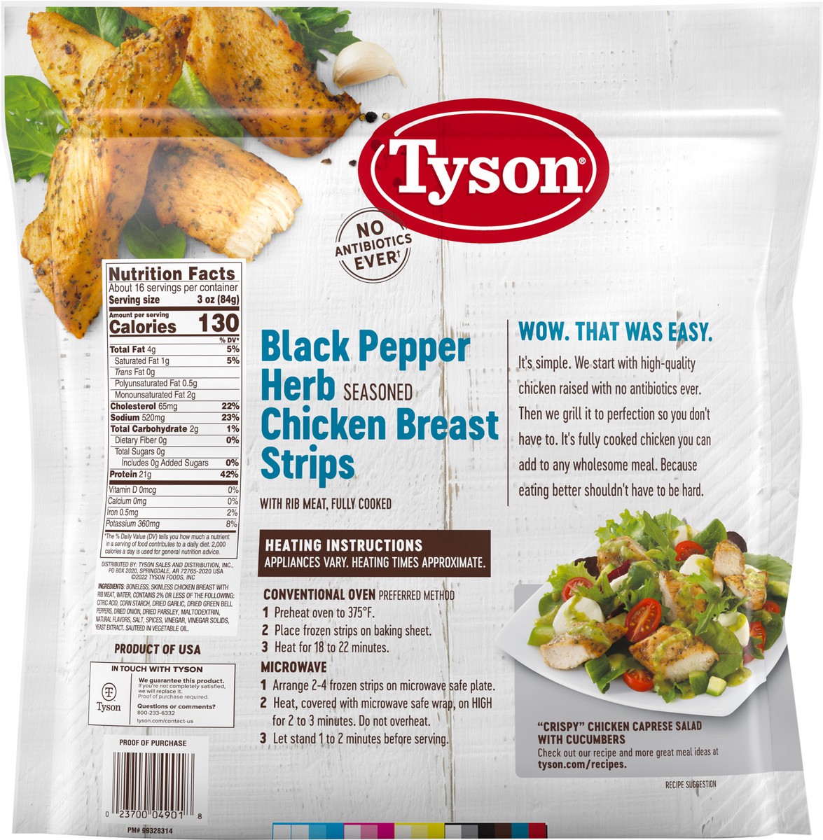 slide 5 of 9, Tyson Black Pepper Herb Seasoned Chicken Breast Strips, 3 lb. (Frozen), 