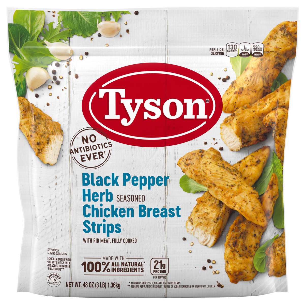 slide 9 of 9, Tyson Black Pepper Herb Seasoned Chicken Breast Strips, 3 lb. (Frozen), 