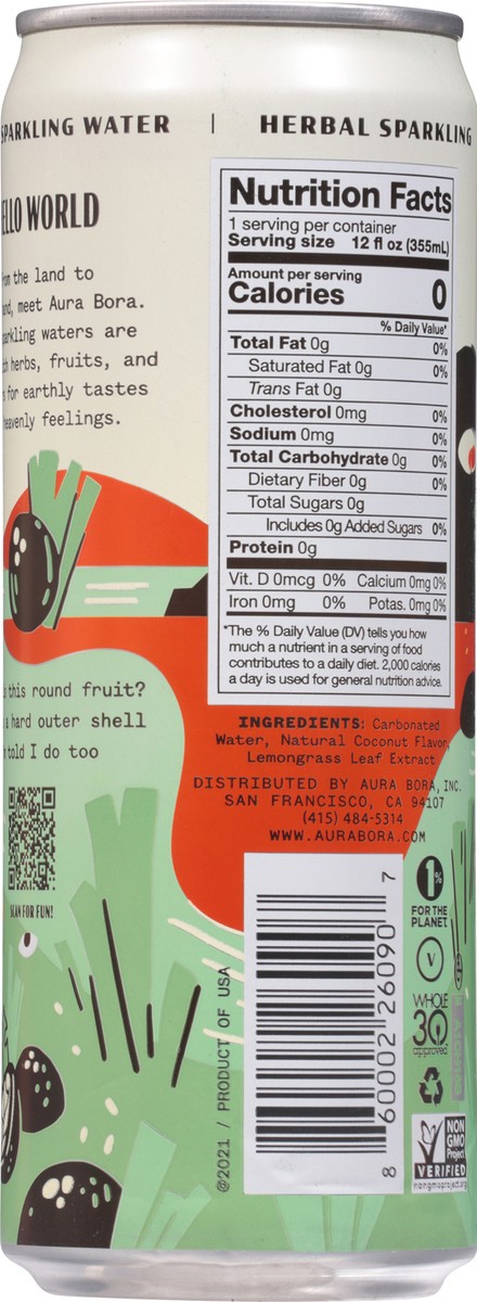 slide 2 of 9, Aura Bora Lemongrass Coconut Herbal Sparkling Water - 12 fl oz, 12 fl oz