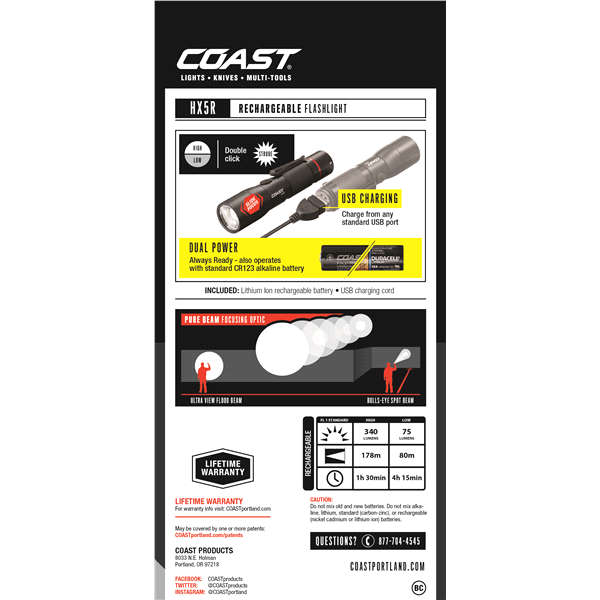 slide 3 of 5, Coast HX5R Rechargeable USB Flashlight, 1 ct