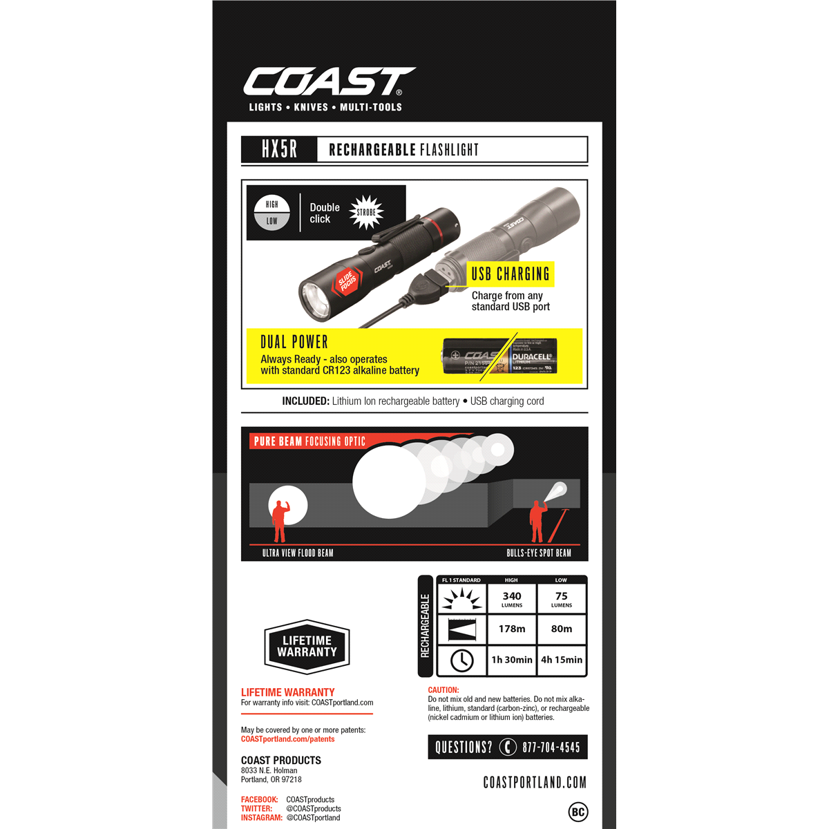 slide 5 of 5, Coast HX5R Rechargeable USB Flashlight, 1 ct