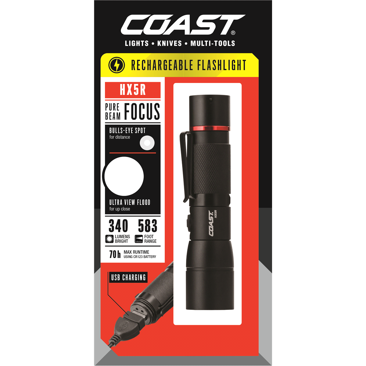 slide 1 of 5, Coast HX5R Rechargeable USB Flashlight, 1 ct